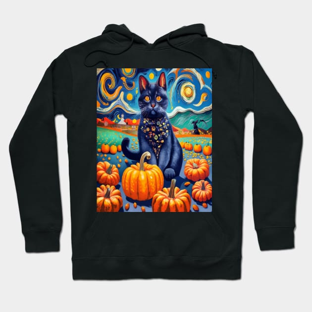 Cat Van Gogh Style Halloween Pumpkins Hoodie by albaley